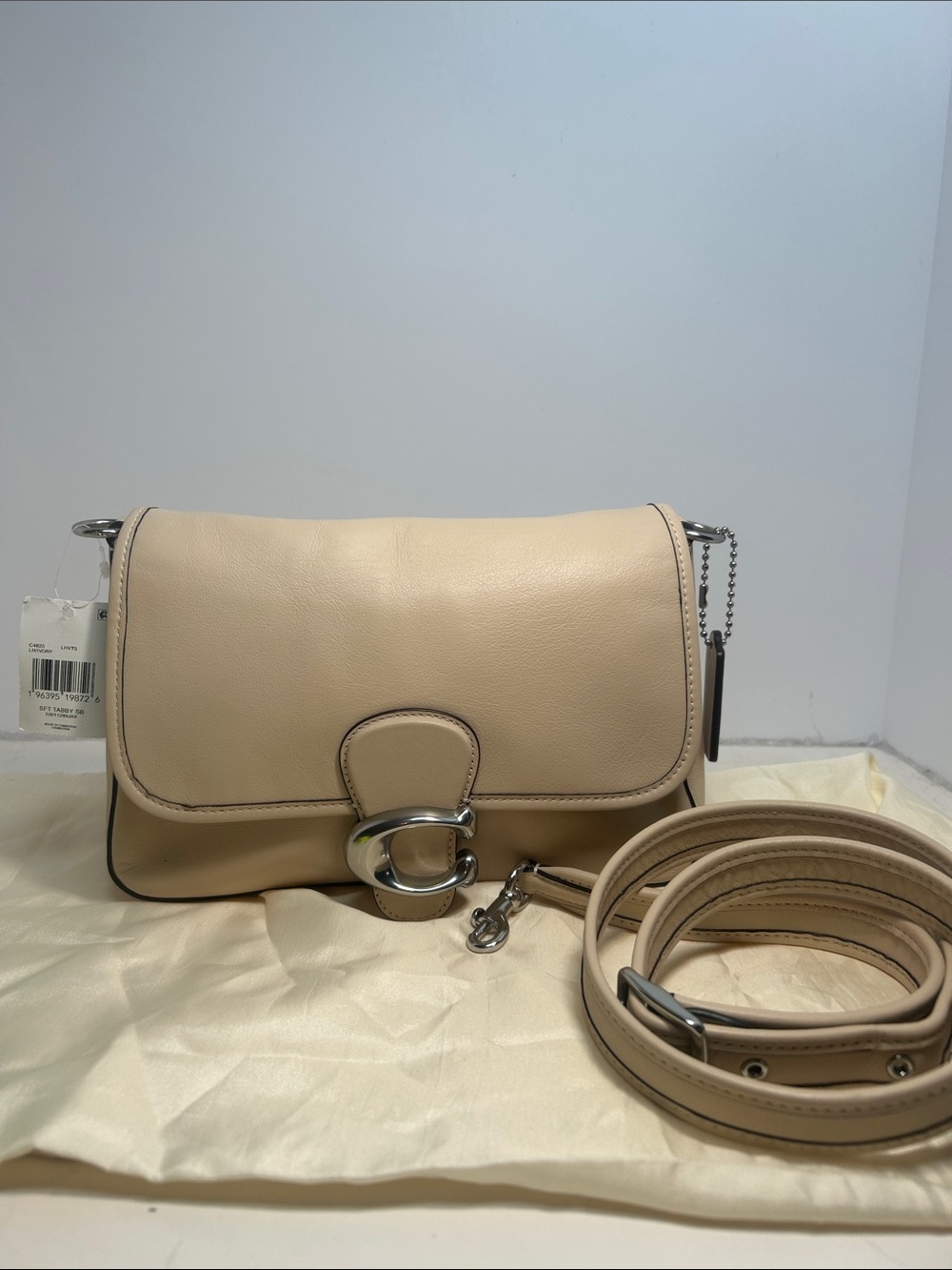 Coach Cream Pebble Leather Crossbody with Silver 'C' Accent